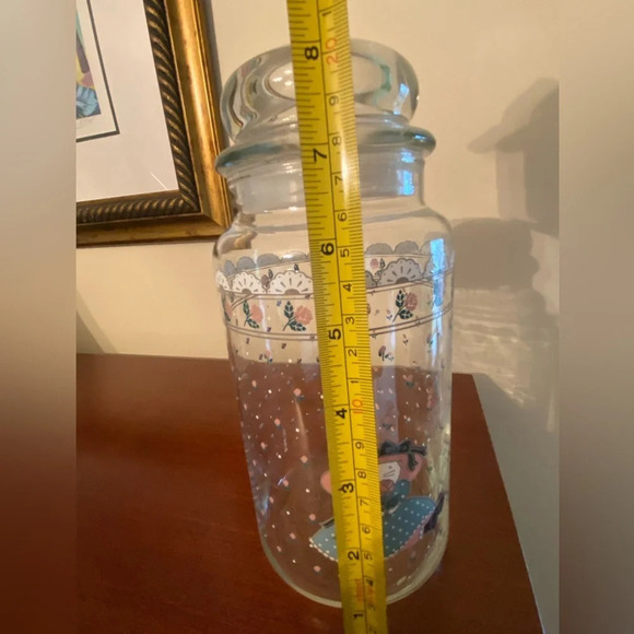 Vintage 1988 CHD Anchor Hocking Country Cat Glass Jar Canister Kitty Rose Lace - Picture 8 of 12